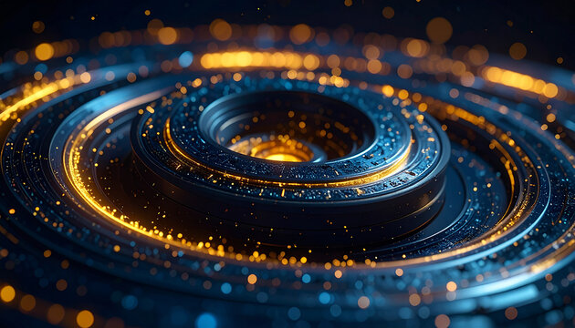 Abstract Digital Sphere: An intricate design of swirling, concentric rings of metallic and electric energy, glowing with captivating illumination and cosmic allure. - Powered by Adobe