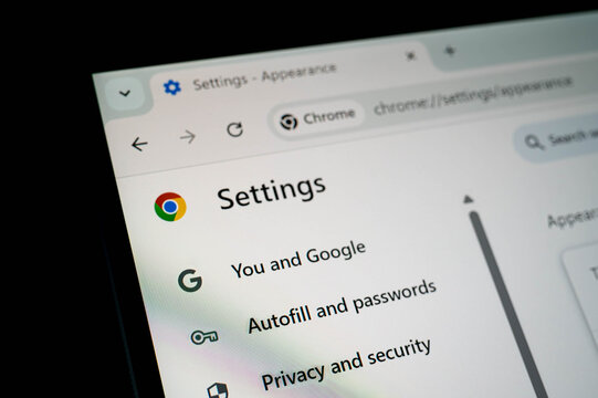 Bangkok, Thailand - November 15th 2025 : Chrome browser settings page showing user and security options like Autofill, Passwords, and Privacy. Useful for cybersecurity, digital privacy.