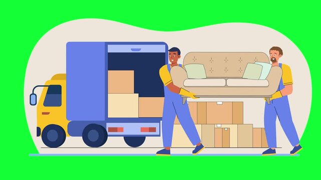 Reliable movers carefully transporting furniture and boxes in a moving truck, perfect for relocation services and home moving promotions