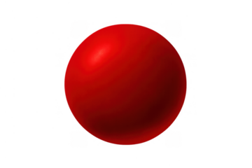 Red glossy 3d sphere object with light reflections, casting a subtle shadow, presented on a transparent background