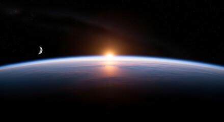 Sunrise over earth curvature atmosphere space celestial bodies horizon