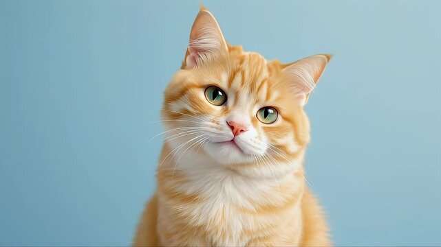 Adorable ginger cat expressions compilation on a blue background showing different moods