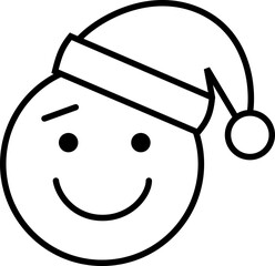 Christmas Santa Hat Smiley Face Icon - Simple Line Art Emoji