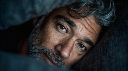 Introspective Man in Soft Light Amid Cozy Textures at Home