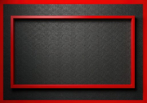 Striking contrast with a vivid red frame surrounding a greyscale image depicting an intricate repeating wallpaper design ,depth, abstract, fabric