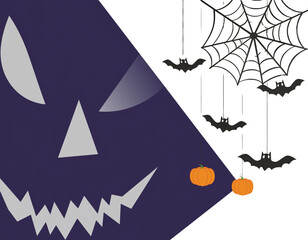  Halloween party background with scary pumpkin face,bats,hanging from top isolated on png or transparent texture,template for poster, brochure, promotion,sale marketing vector
