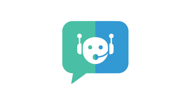 Chatbot assistant icon in blue and green speech bubble for online support services