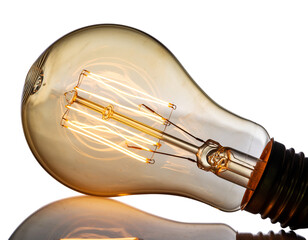Light bulb with warm light on white transparent  background png 