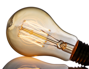 Light bulb with warm light on white transparent  background png 