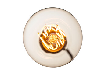 Light bulb with warm light on white transparent  background png 
