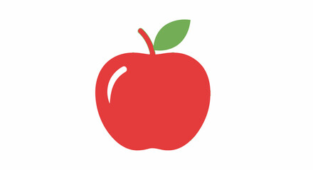 Illustration of a vibrant red apple with a fresh green leaf against a clean white background