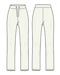 Female trousers front and back view vector mockup template technical flat design.