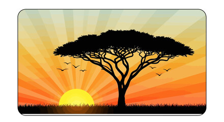 Serene african landscape silhouette a scene of sunrise tranquility with birds