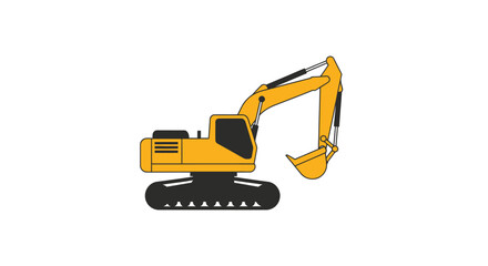 Illustration of a yellow construction excavator on a white background offering visual clarity and