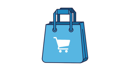 Stylized light blue shopping bag with a clean white shopping cart logo vector illustration for