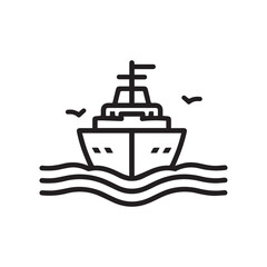 Fototapeta premium Boat sea black icon outline cargo cruise design.
