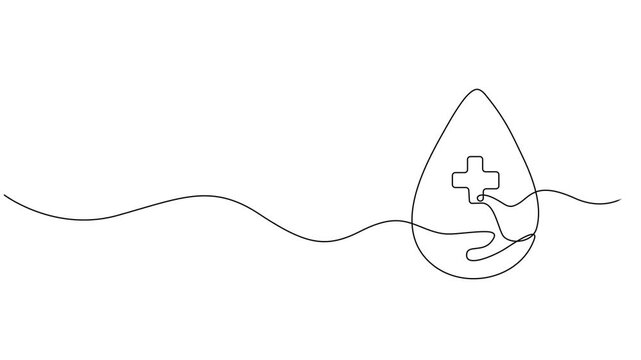 blood drop continuous one line drawing animation, Water drop self drawing animation. Animated line on white background. 4K, Video. Single line continuous drawing of water drop. Single editable line