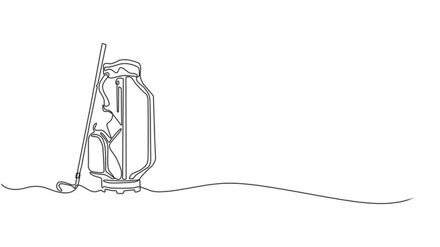 Animated self drawing of continuous line draw Golf bag . Minimalist sketch 4k footage. Full length one line animation. 4K, National Golf Day, highlighting rotational motion, pro vector illustration.