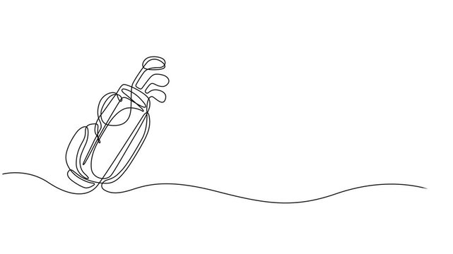 Animated self drawing of continuous line draw Golf bag . Minimalist sketch 4k footage. Full length one line animation. 4K, National Golf Day, highlighting rotational motion, pro vector illustration.