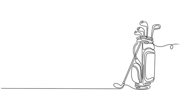 Animated self drawing of continuous line draw Golf bag . Minimalist sketch 4k footage. Full length one line animation. 4K, National Golf Day, highlighting rotational motion, pro vector illustration.