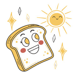 Happy slice of toast with smiling sun and sparkles bread food
