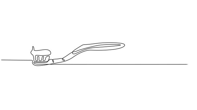 toothbrush continuous one line drawing animation, Animation of a single line drawing of a toothbrush. Continuous contour movement of a toothbrush, Continuous one line drawing toothbrush and paste