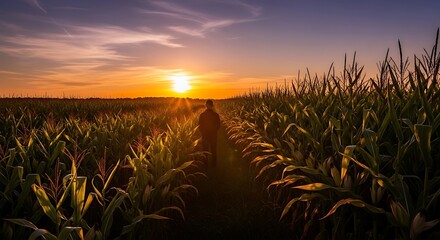 Sunset path through cornfield