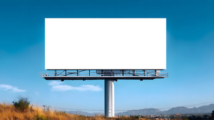 Blank billboard against a clear blue sky ready for advertising