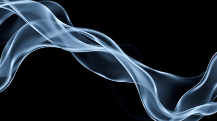 Wavy and intertwined glass-like shapes on a black background, abstract background for science, data, or presentations.