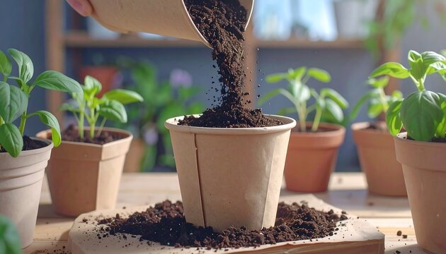 Planting seedlings in pots