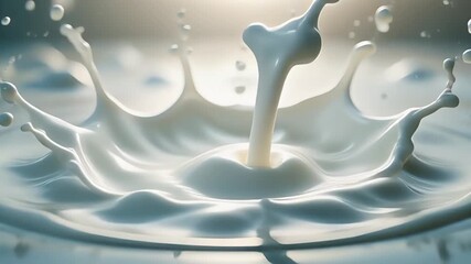 Close-up video of fresh milk droplets floating and merging midair in a gravity defying scene - Powered by Adobe