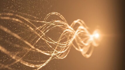 Abstract golden glowing particles flowing in dynamic light trails creating a futuristic energy background loop for technology and digital concepts