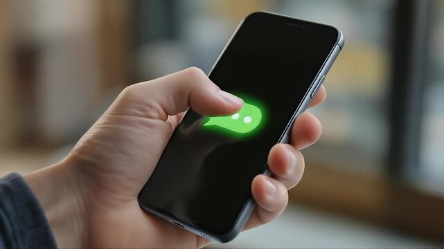 Close up of Person using Smartphone with messaging notification to text communication