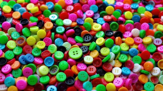 Colorful Buttons Filling the Frame: A Vibrant Collection of Sewing Notions and Craft Supplies