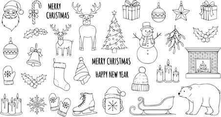 Christmas and New Year Holiday Doodle Set: Hand-Drawn Festive Icons