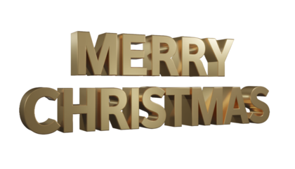 Merry Christmas golden text isolated on a white background.