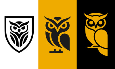 Fototapeta premium Three owl emblem logos vector template