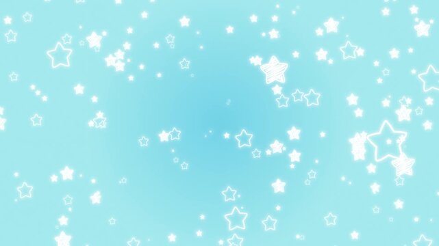 手書き風の星イラストが向かってくるアニメーション（水色背景）