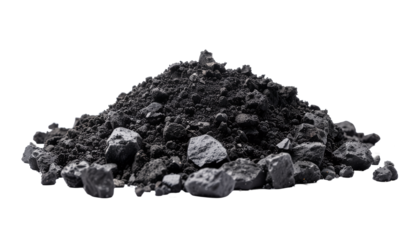 Pile of dark volcanic rock isolated on a white background.