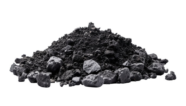Pile of dark volcanic rock isolated on a white background.