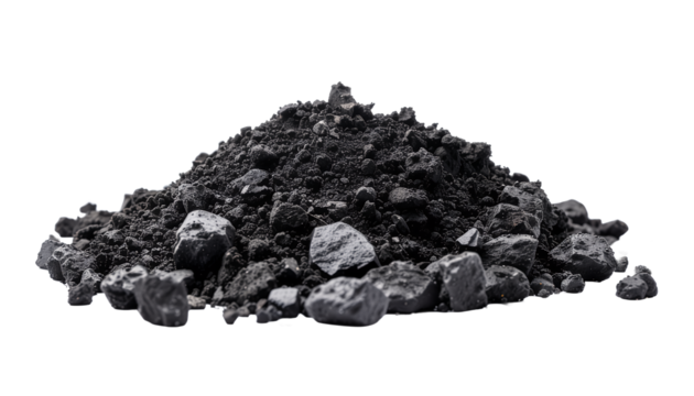 Pile of dark volcanic rock isolated on a white background.