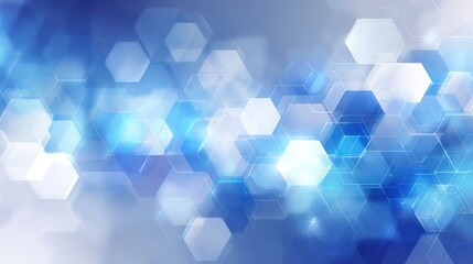 Abstract blue background with glowing translucent hexagonal shapes