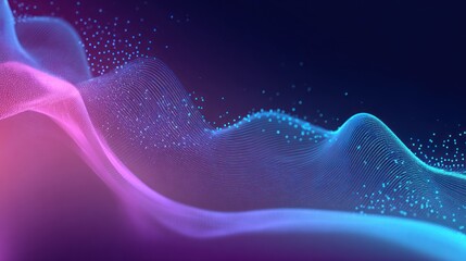 Abstract glowing digital wave structure with floating particles against dark background