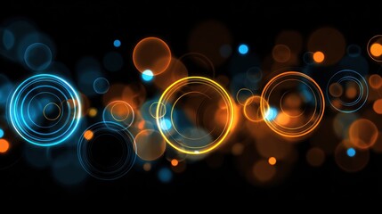 Abstract digital background with glowing blue and orange concentric circles.