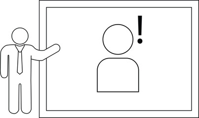 A presenter gestures towards a screen displaying a person icon with an exclamation point