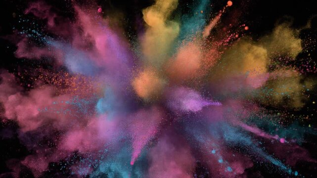 Colorful explosion of powder in vibrant hues against a dark background