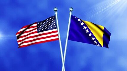 USA and Bosnia and Herzegovina Flag Waving On Pole Loop