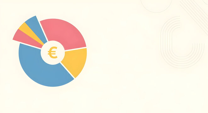 財務概要 円グラフと通貨記号 フラットデザイン背景 金融分析