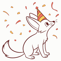 Cute SVG of a Shy Fennec Fox Kit in Midnight Sparkle colors, placed in a New Year celebration setting