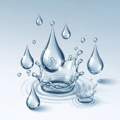 Water Droplets Falling and Creating Splash Art Illustration